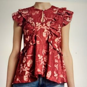 SEA New York Flutter Sleeve Floral Blouse